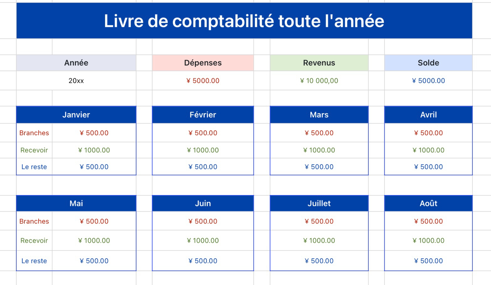Livre de comptabilité toute l'année